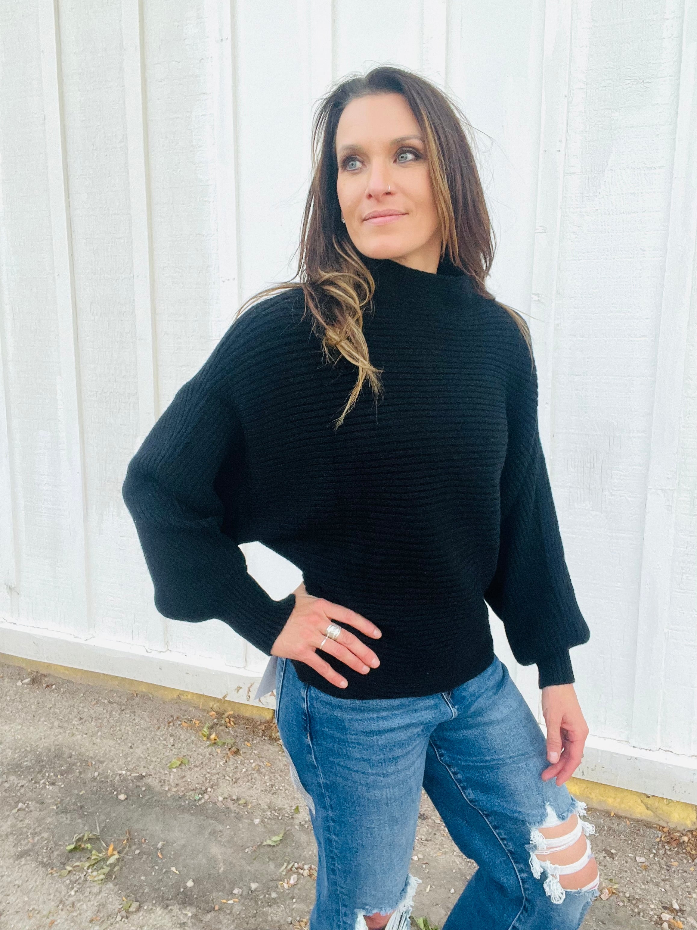 Mock Neck Dolman Sweater