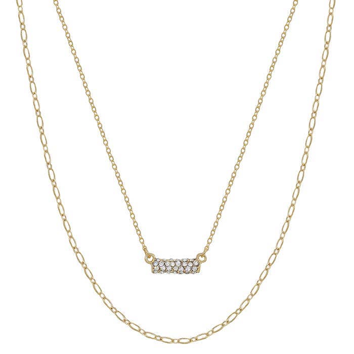 Rhinestone Bar with Layered Chain