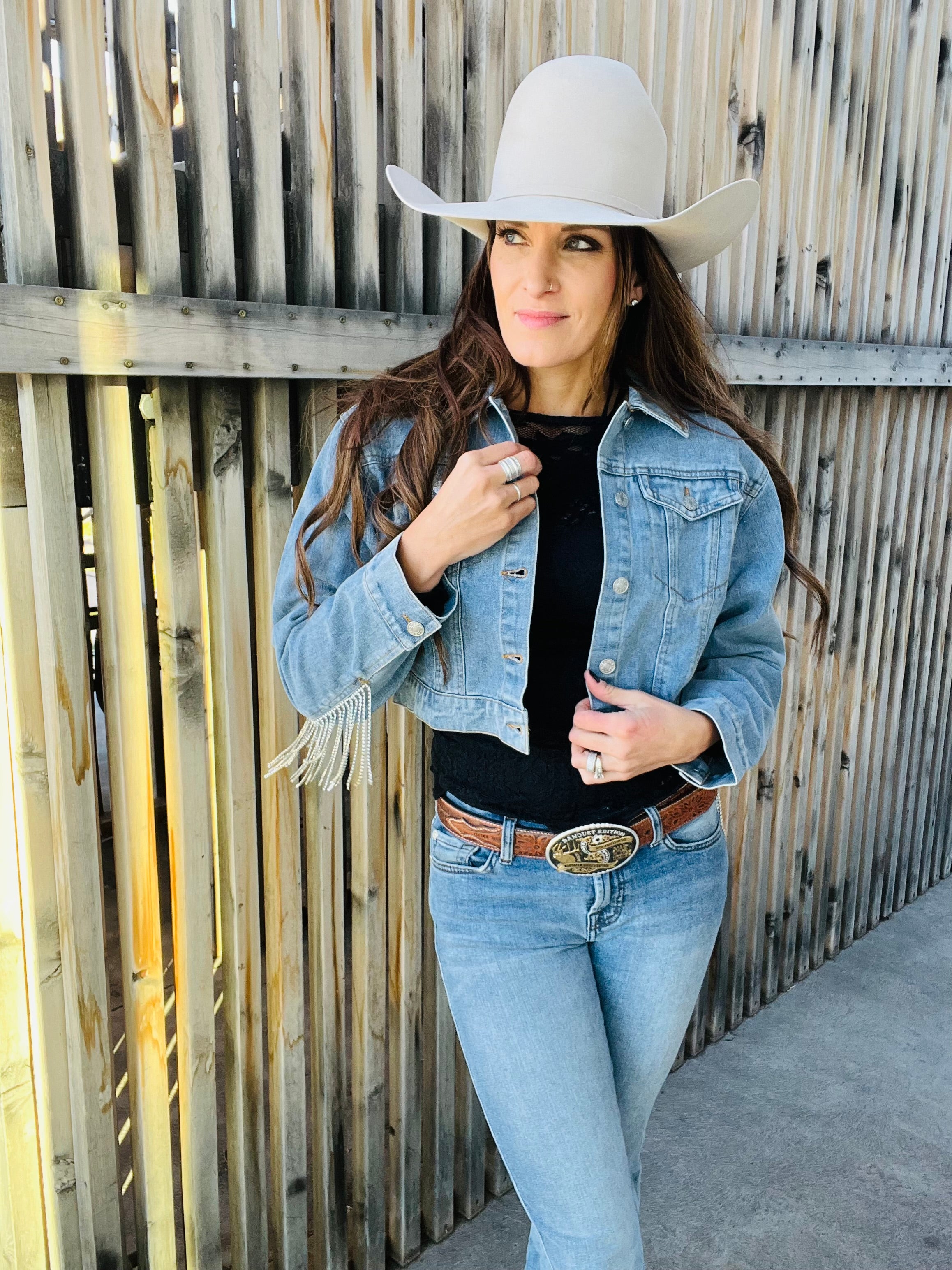 Denim Jacket W Rhinestone Fringe