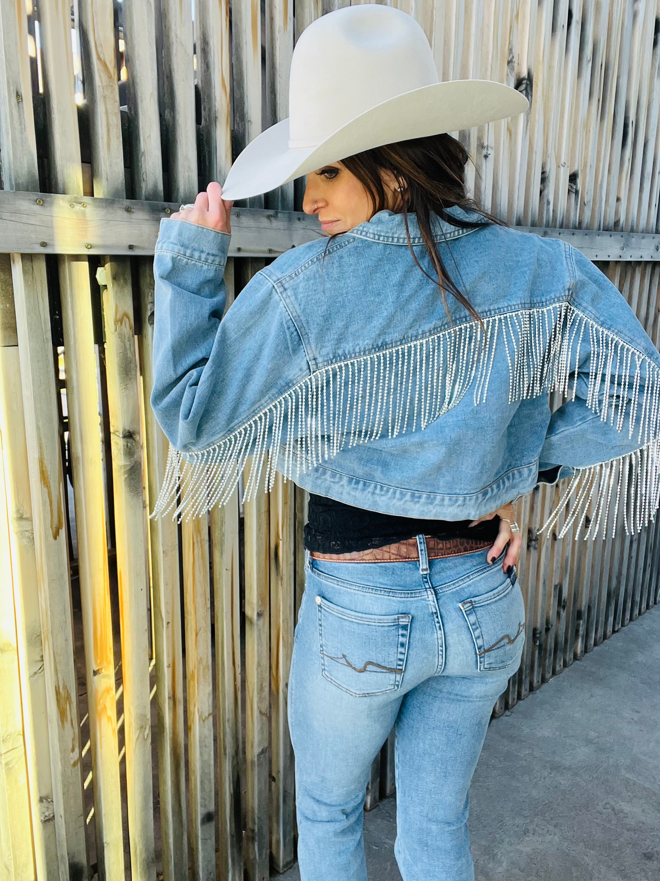 Denim Jacket W Rhinestone Fringe