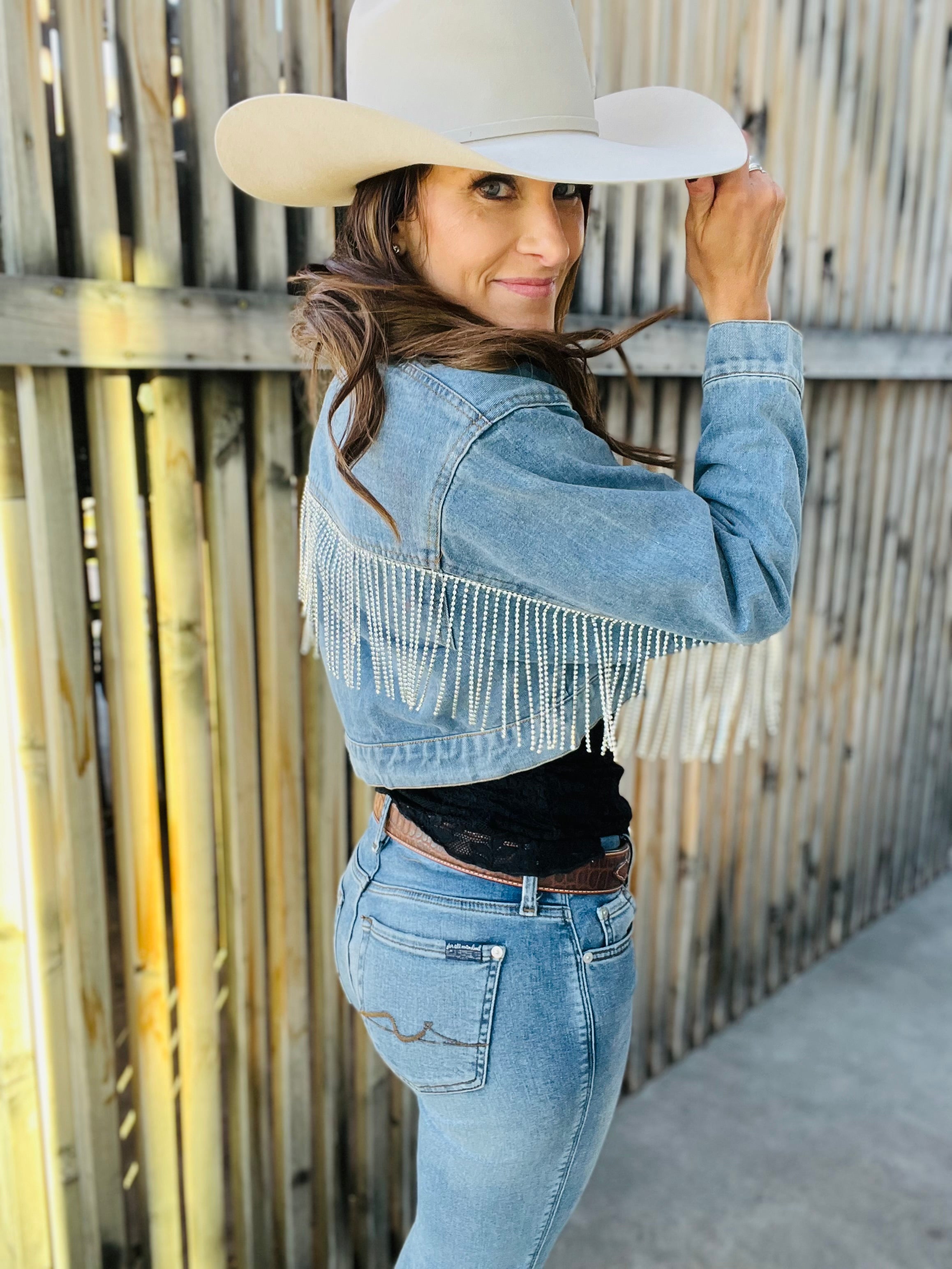 Denim Jacket W Rhinestone Fringe