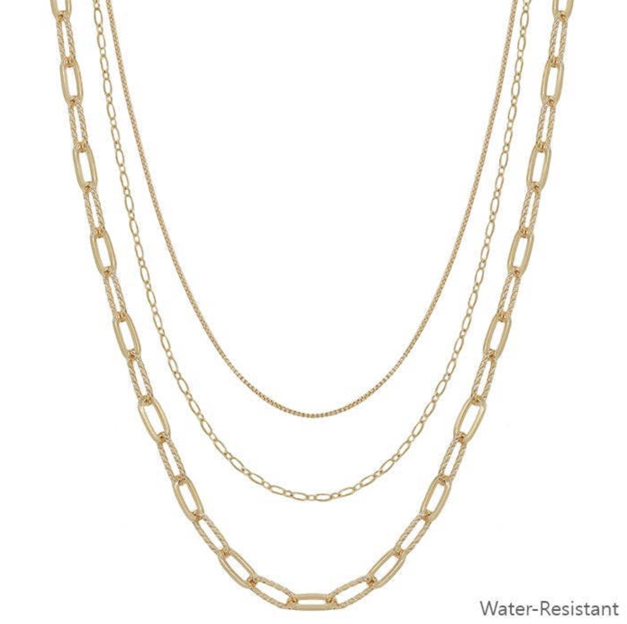 Water Resistant Triple Layered Clip Chain Necklace