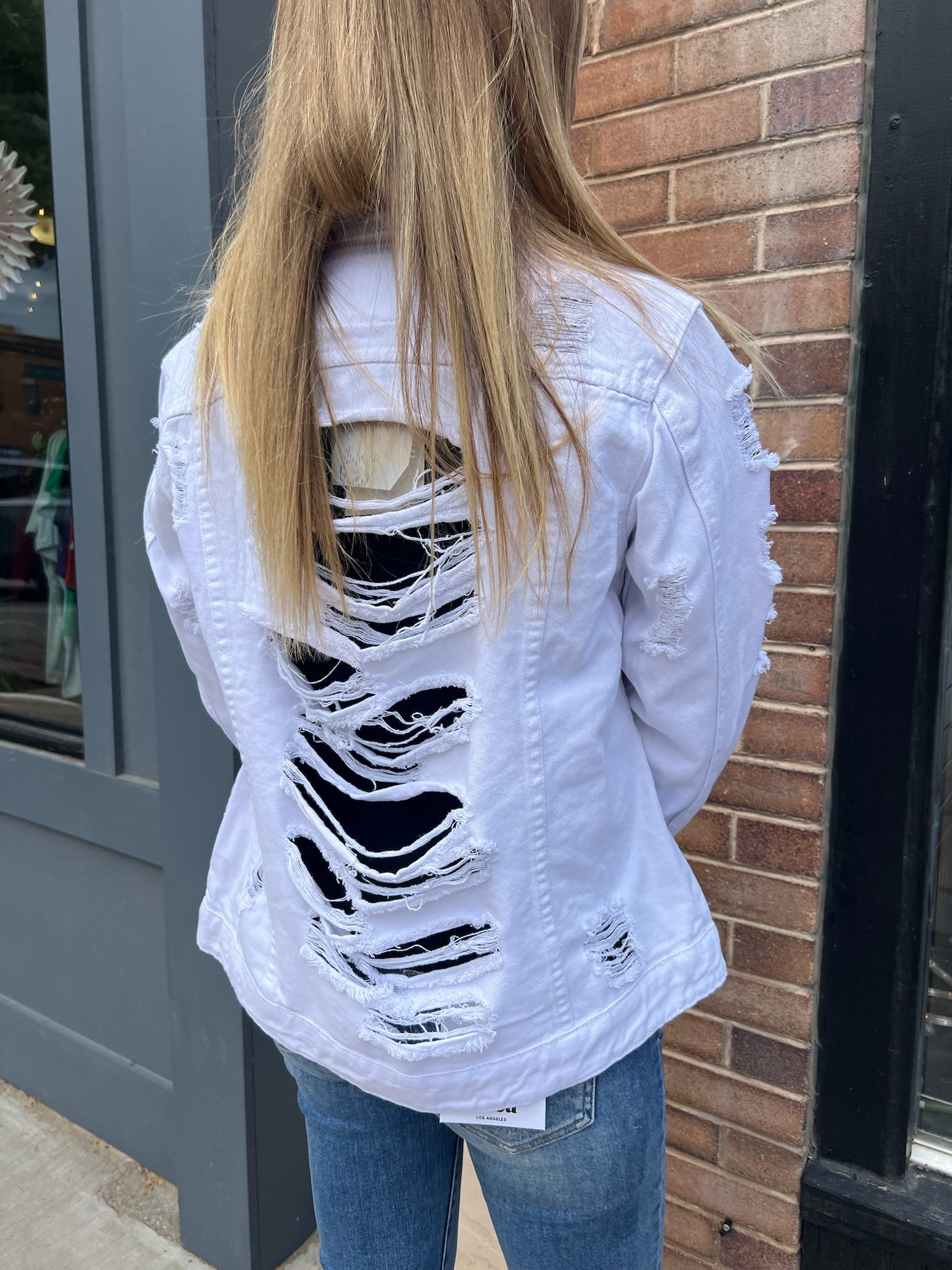 White Open Back Denim Jacket