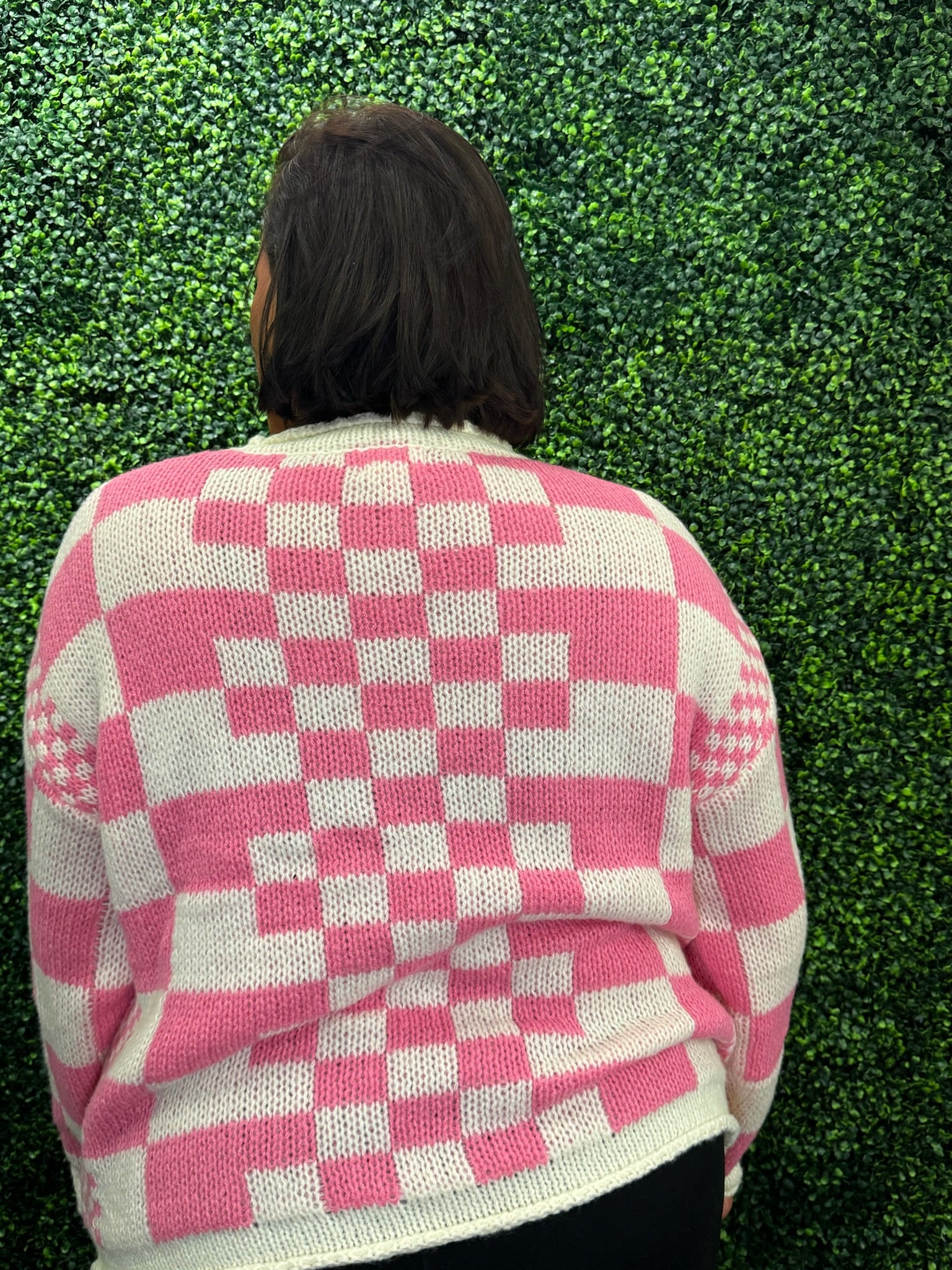 Pink Checkered Sweater