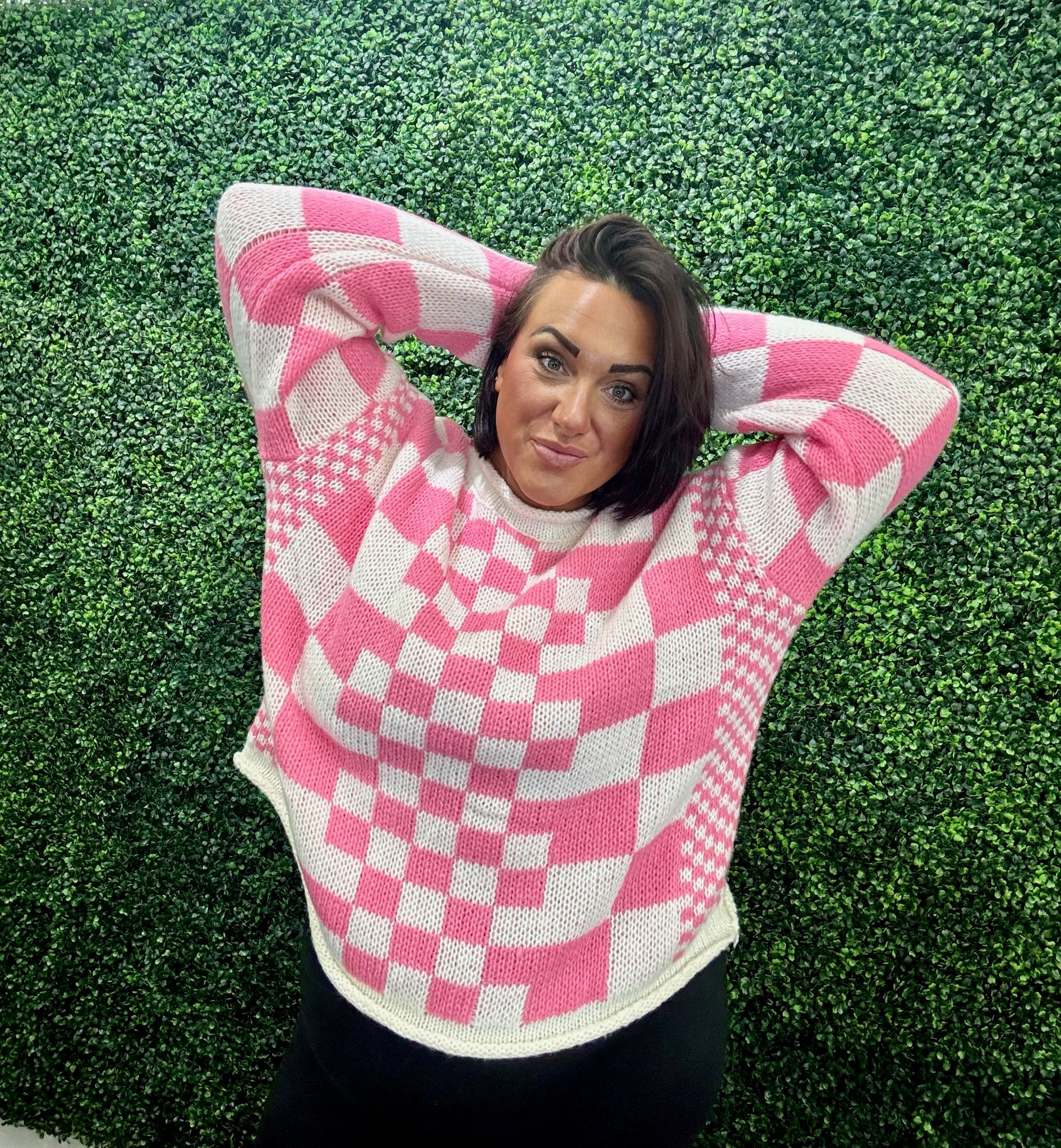 Pink Checkered Sweater