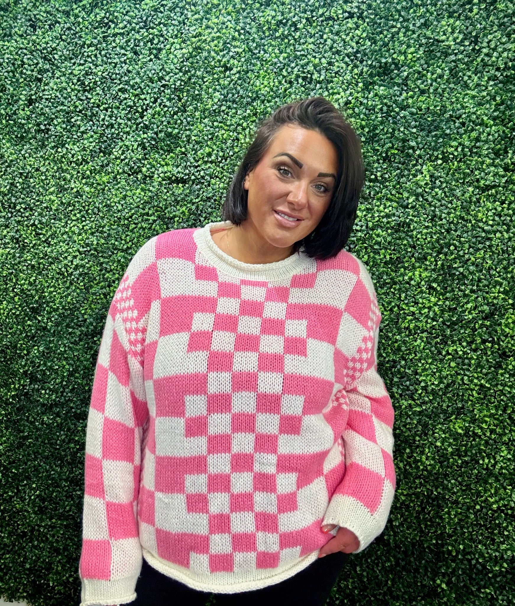 Pink Checkered Sweater