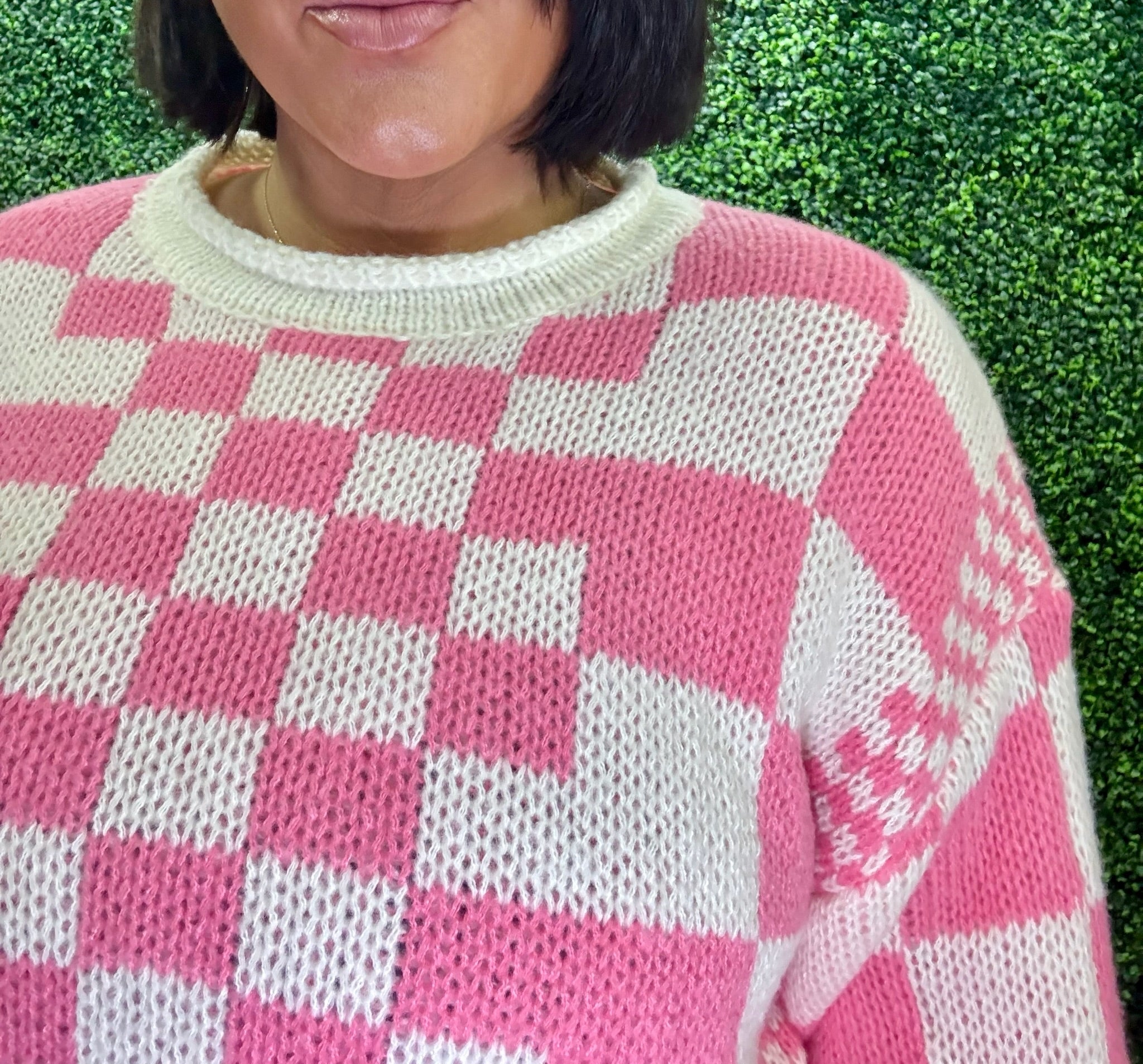 Pink Checkered Sweater