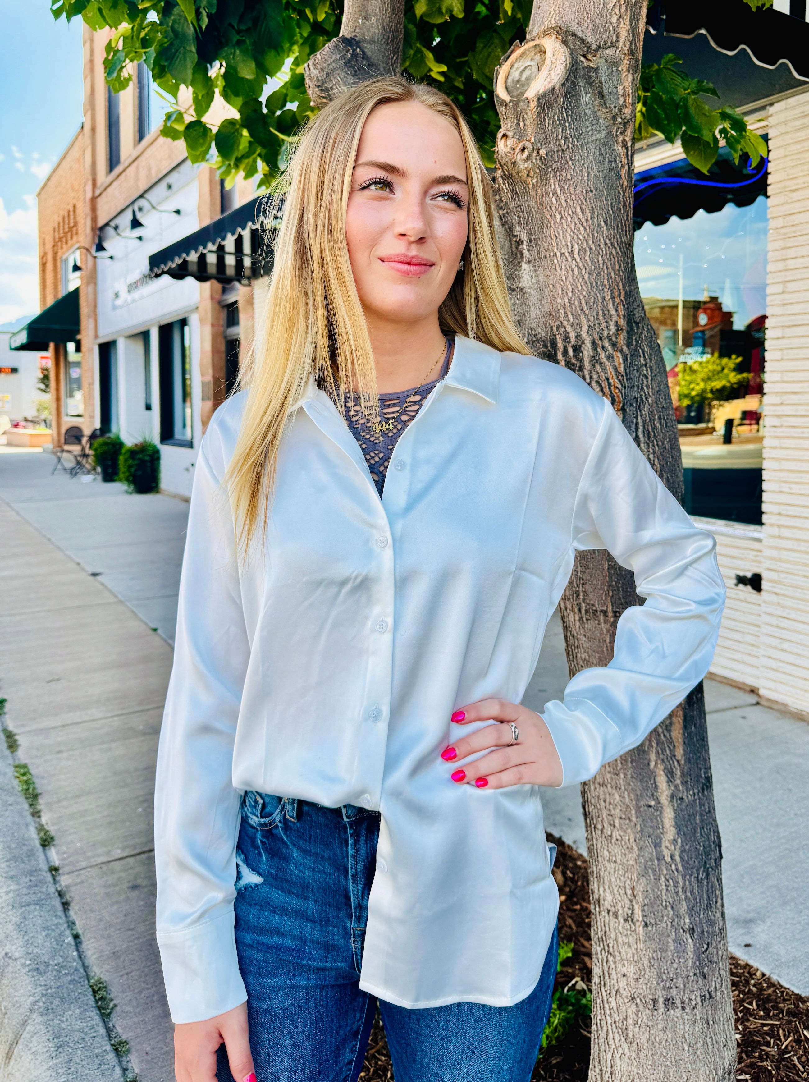 Button Down Silky Long Sleeve