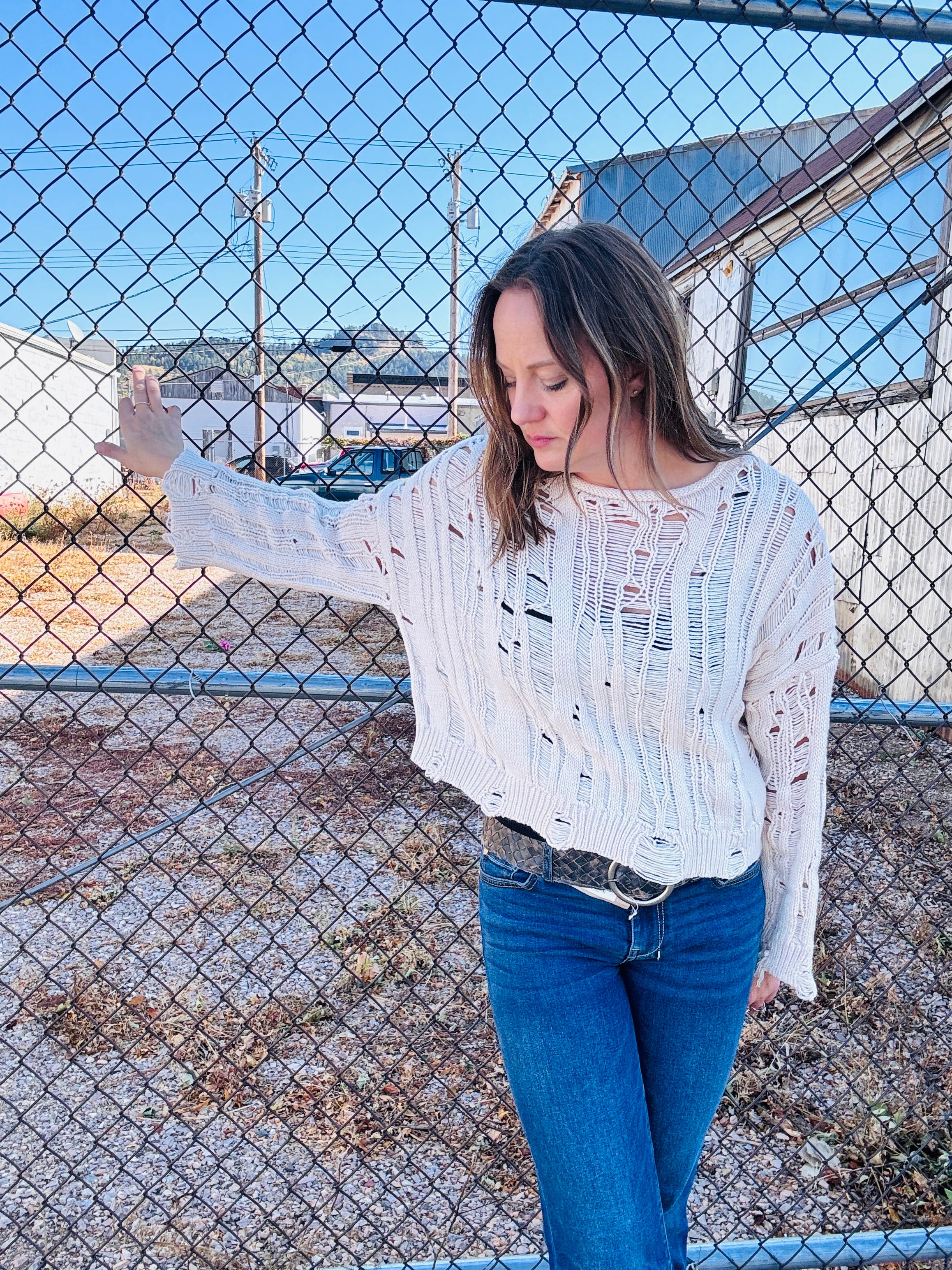 Distressed Cropped Crochet Top