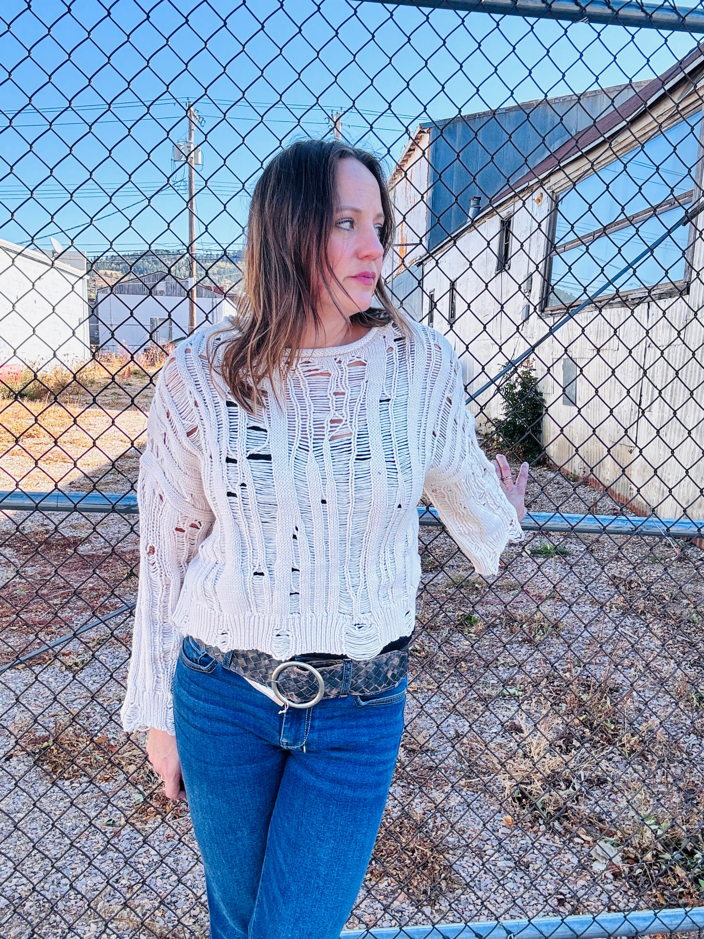 Distressed Cropped Crochet Top