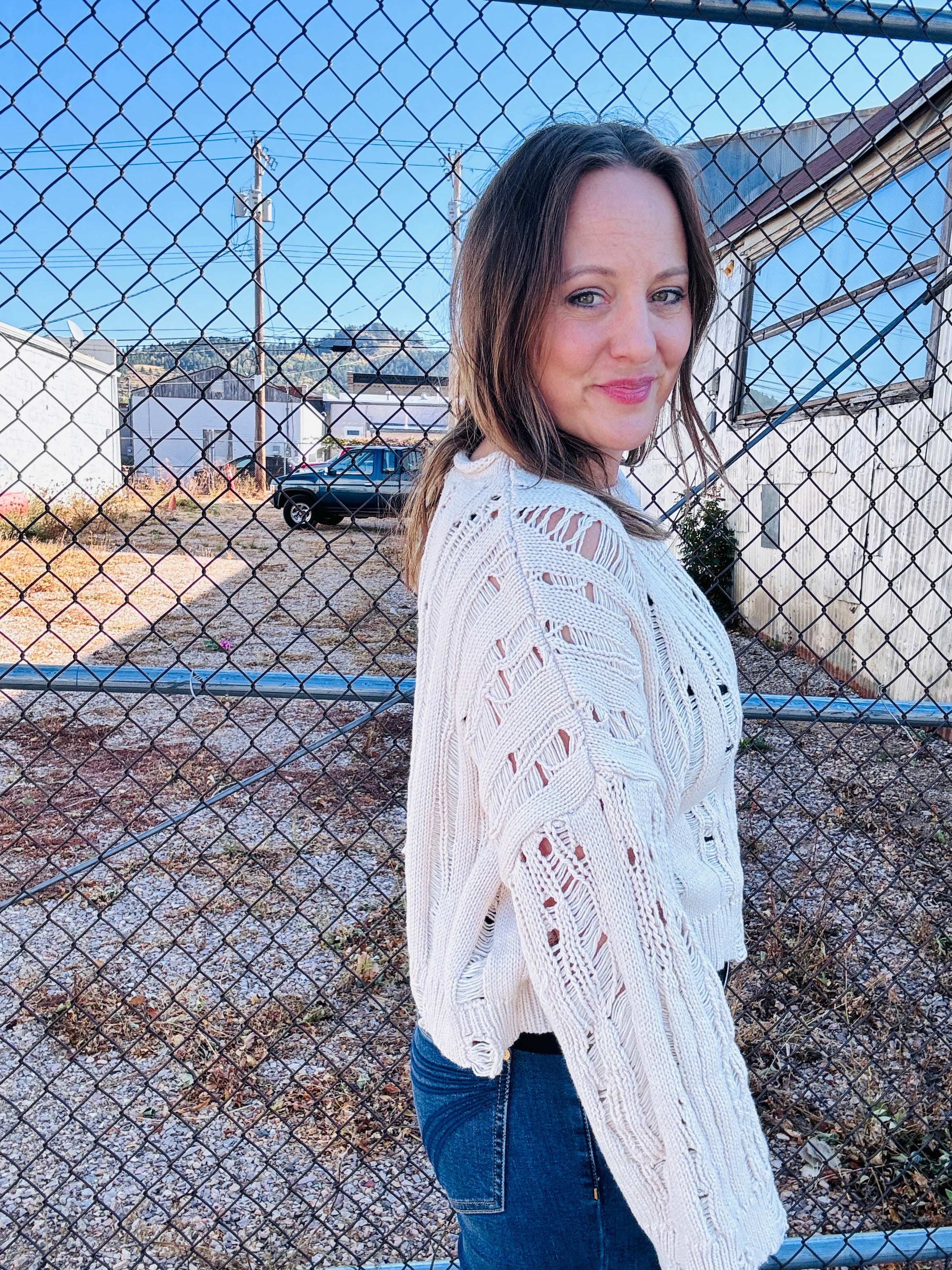 Distressed Cropped Crochet Top