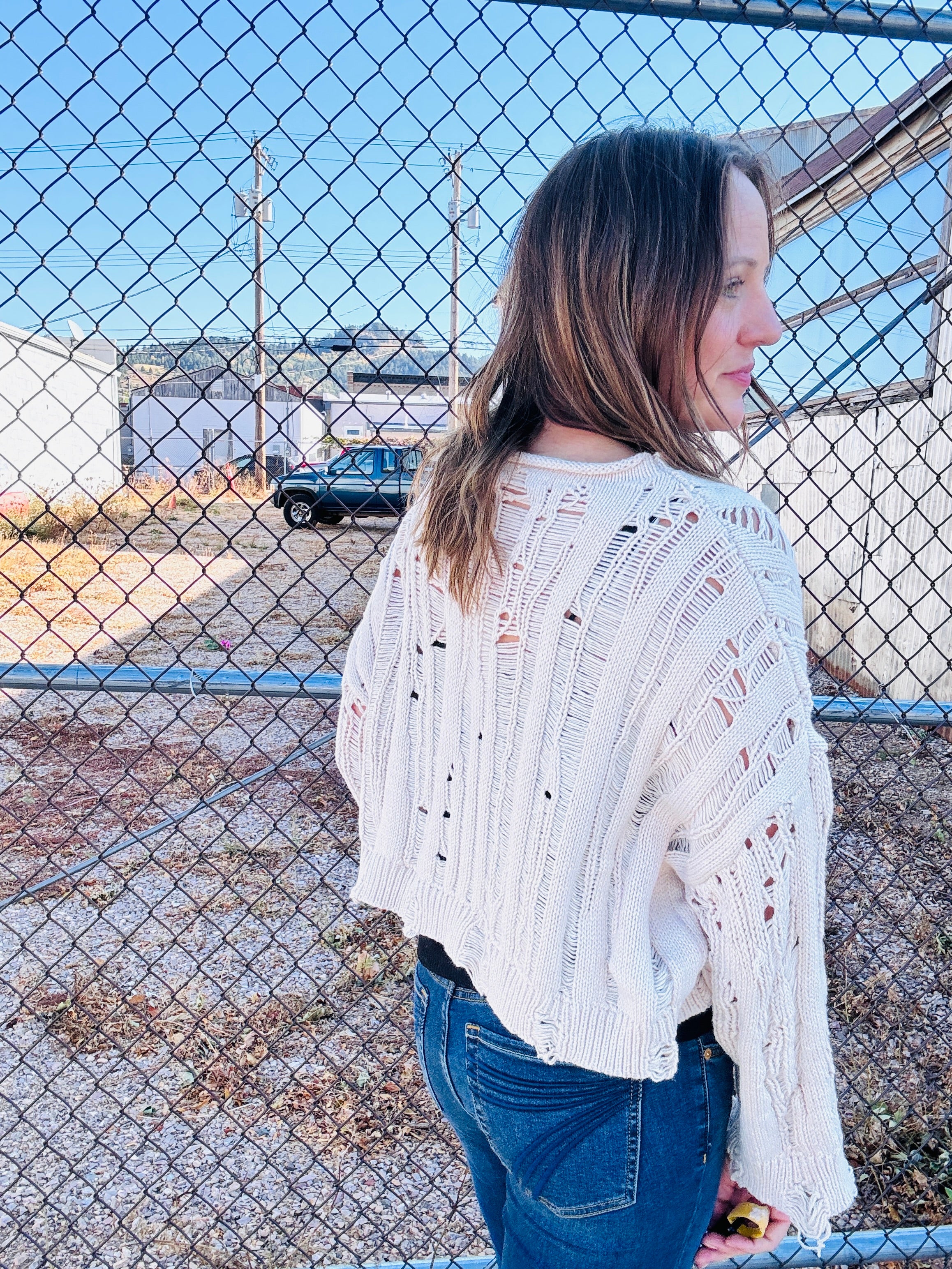 Distressed Cropped Crochet Top