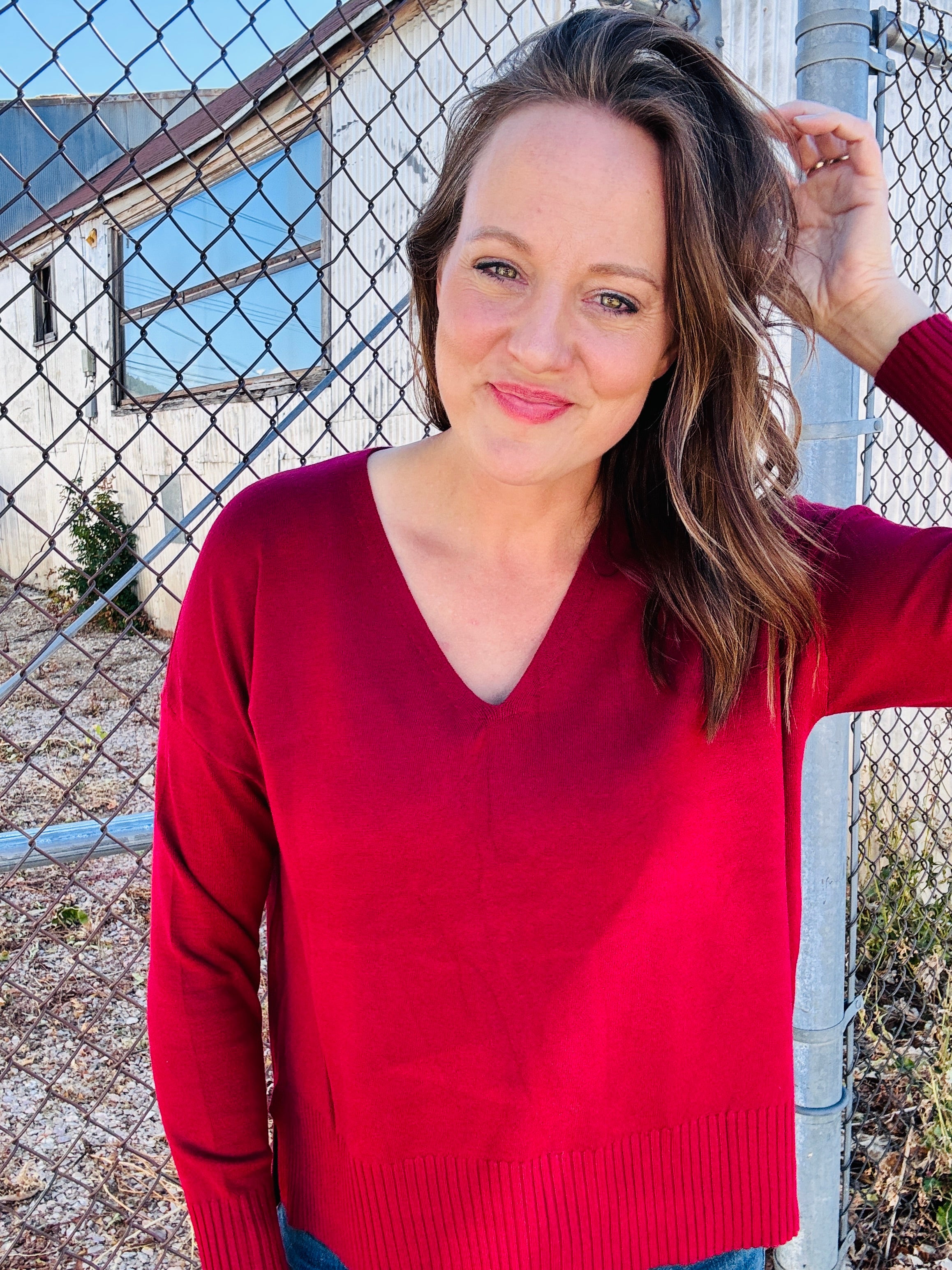 Crimson V-Neck Sweater