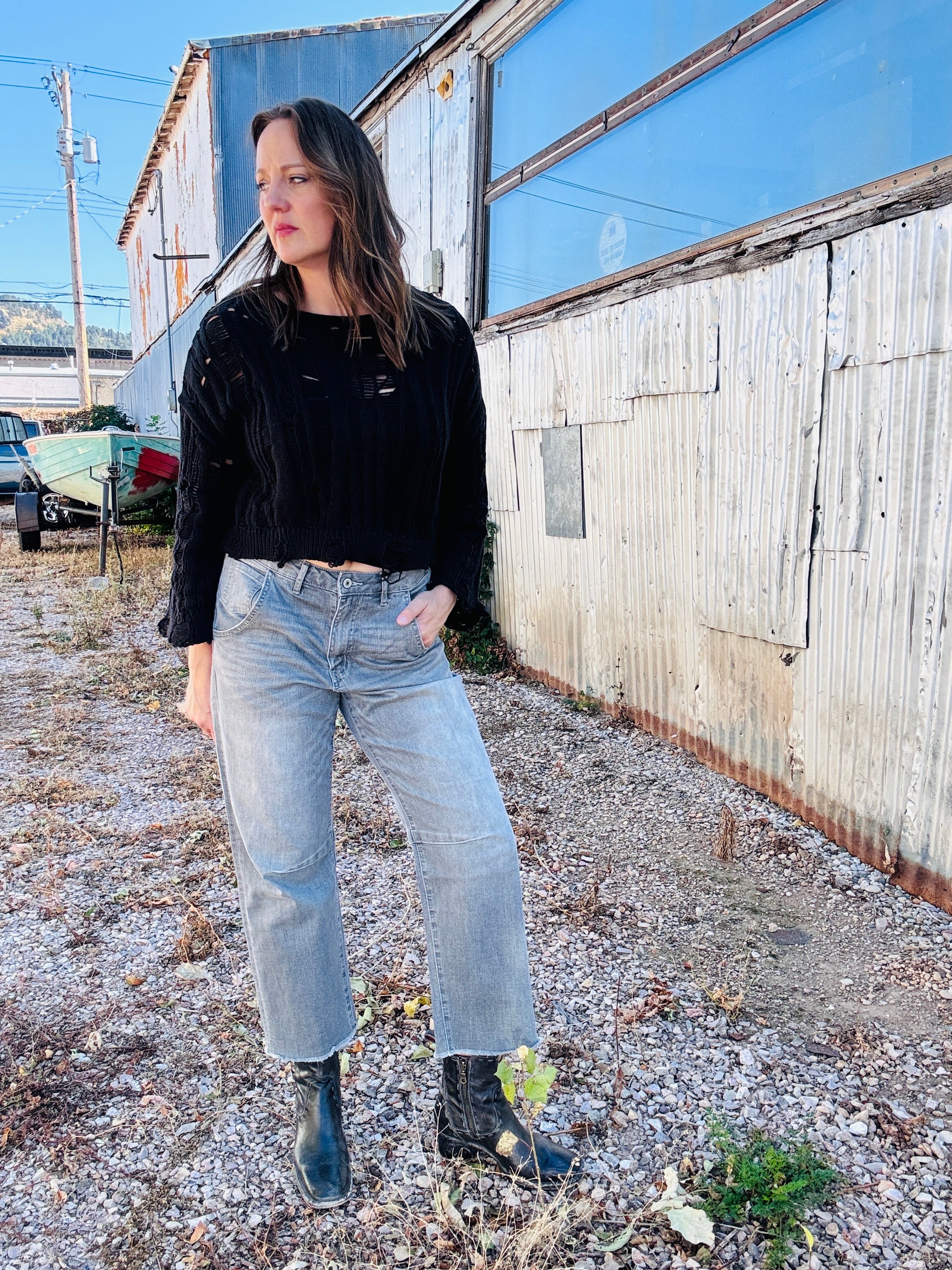 Distressed Cropped Crochet Top