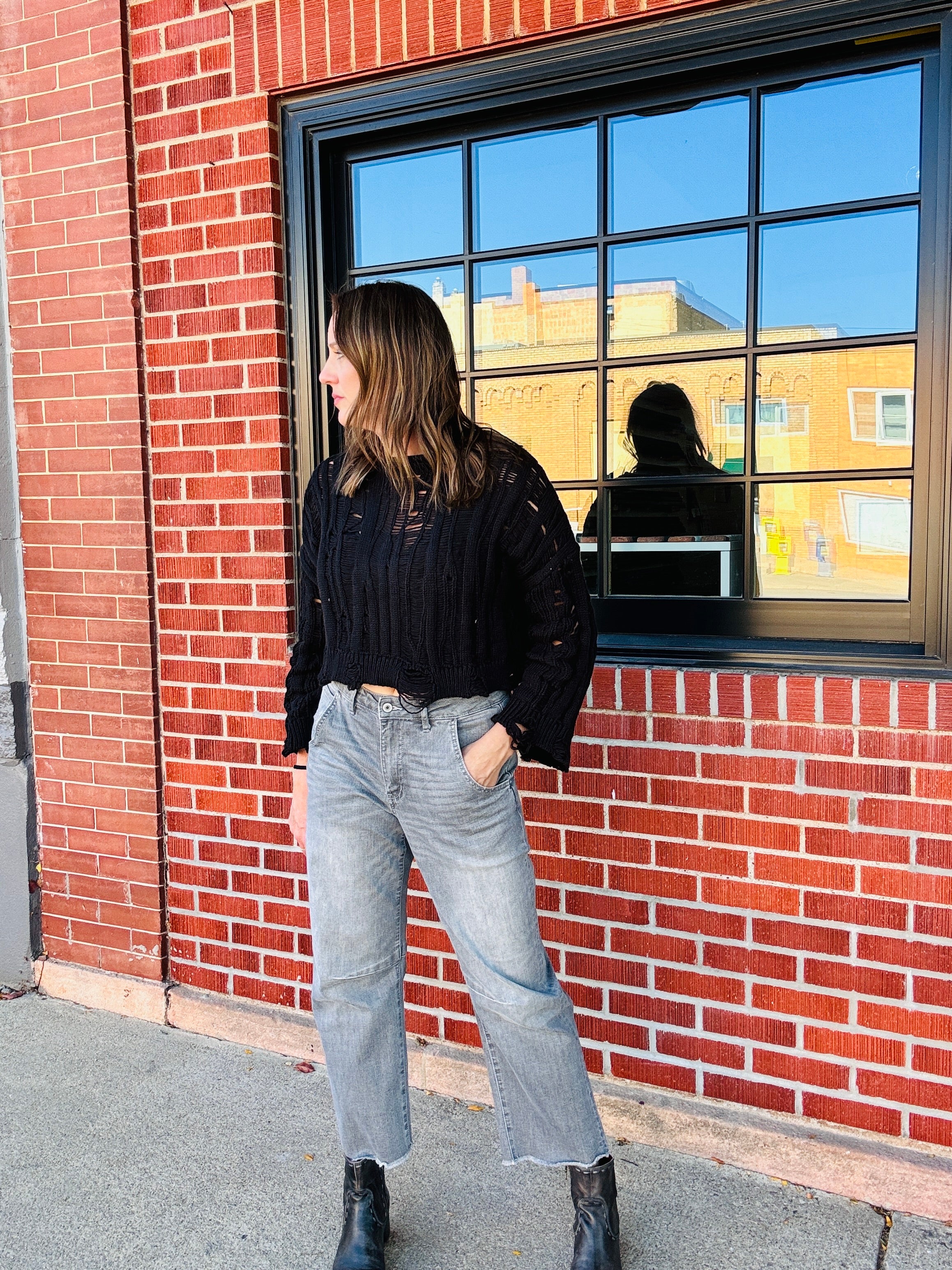 Distressed Cropped Crochet Top