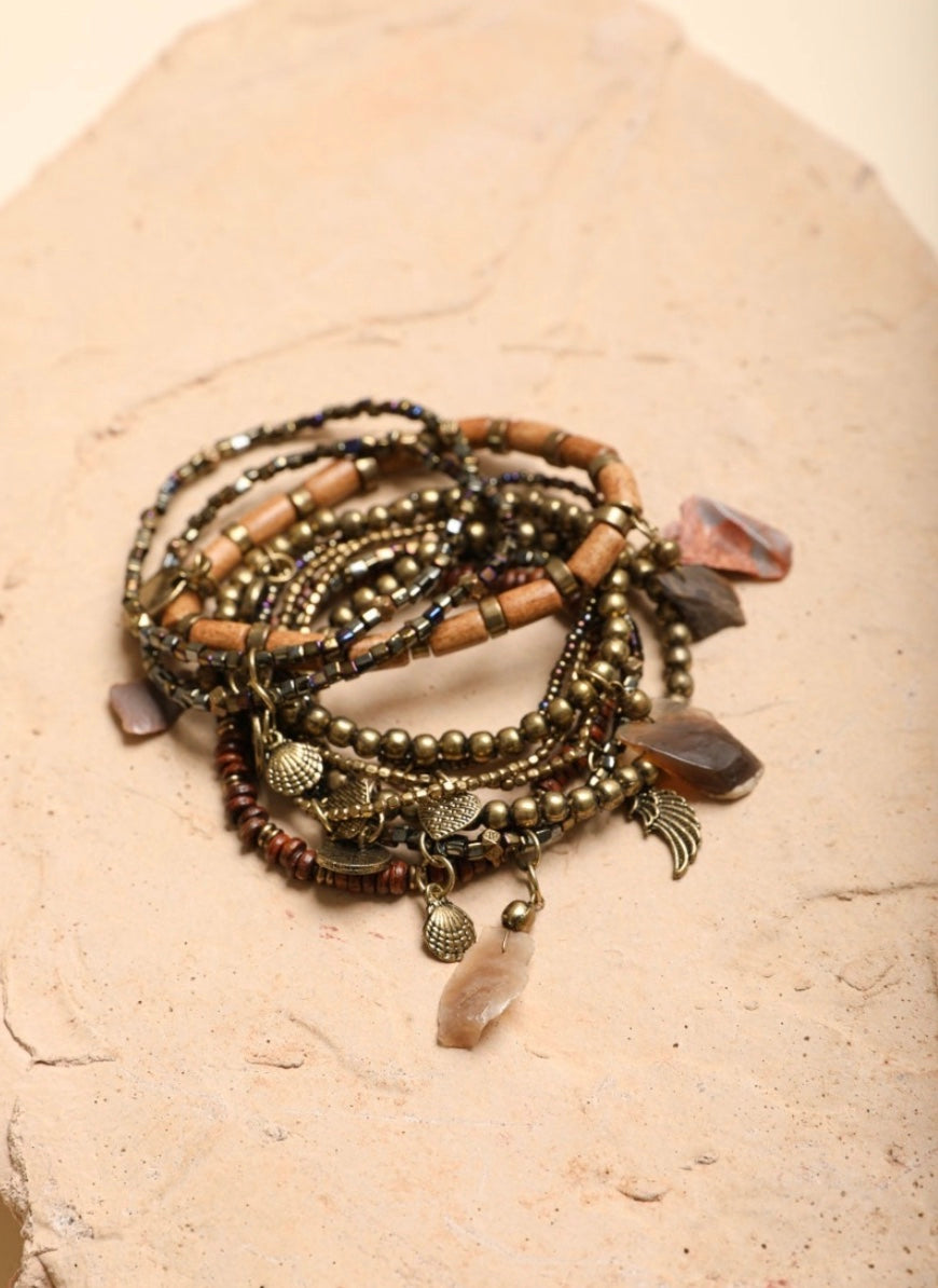 Stone and Bead Stacked Bracelet